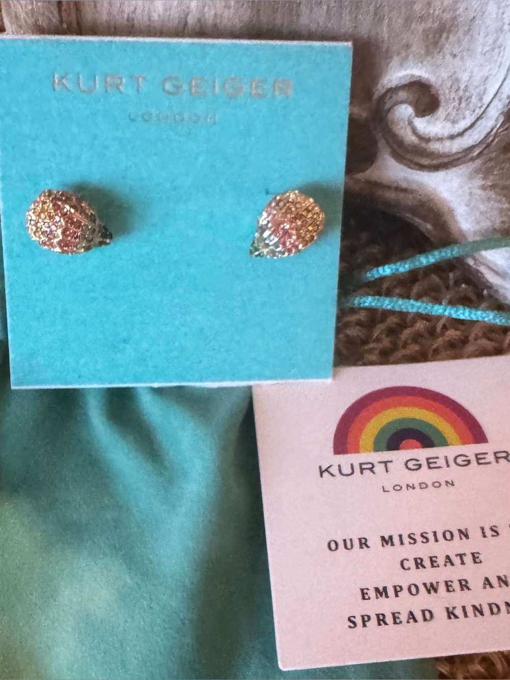 Kurt Geiger Gold-tone Multicolor Crystal Stud Earrings with Dusty 💖 Authentic